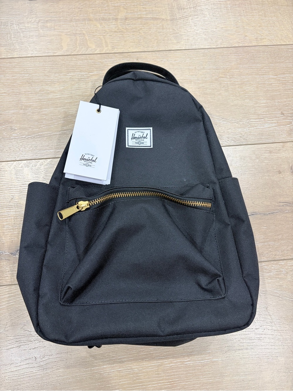 NWT - Hershel Supply Co. Nova Backpack (18L) black, with gold metallic zippers
